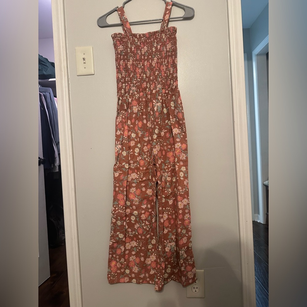 OshKosh B'gosh Rust Floral Smocked Strap Jumpsuit